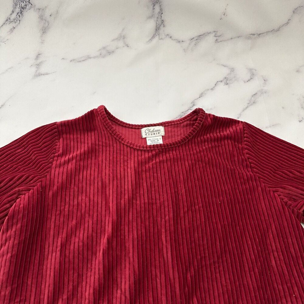 Chelsea Studio Womens Vintage 90s Velvet Maxi Dress Size M Red Ribbed Pockets - Picture 2 of 10